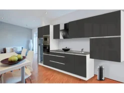 Respekta Premium Küchenzeile Grifflos 435 cm Grau Hochglanz-Weiß