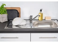 Respekta Premium Küchenzeile 280 cm Hochbau Grau Hochglanz-Weiß