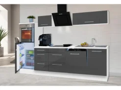 Respekta Premium Küchenzeile 280 cm Hochbau Grau Hochglanz-Weiß