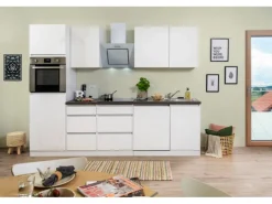 Respekta Premium Küchenzeile 280 cm Grifflos Weiß Hochglanz