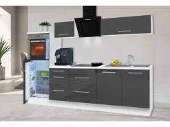 Respekta Premium Küchenzeile 270 cm Hochbau Grau Hochglanz-Weiß