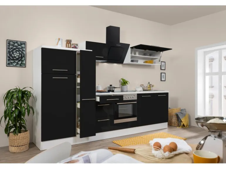 Respekta Premium Küchenzeile 300 cm Schwarz Hochglanz-Weiß