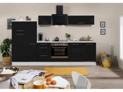 Respekta Premium Küchenzeile 300 cm Schwarz Hochglanz-Weiß