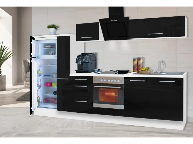 Respekta Premium Küchenzeile 300 cm Schwarz Hochglanz-Weiß