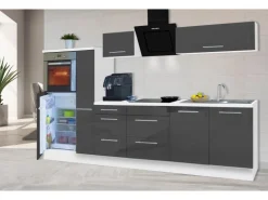 Respekta Premium Küchenzeile 300 cm Hochbau Grau Hochglanz-Weiß
