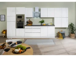 Respekta Premium Küchenzeile Grifflos 435 cm Weiß Hochglanz-Weiß