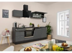 Respekta Premium Küchenzeile 220 cm Grau Hochglanz-Eiche Grau