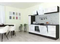 Respekta Premium Küchenzeile 250 cm Weiß Hochglanz-Eiche Grau