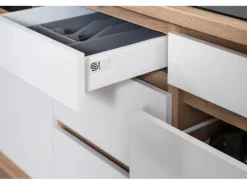 Respekta Premium Küchenzeile Grifflos 345 cm Weiß Hochglanz-Eiche Sägerau