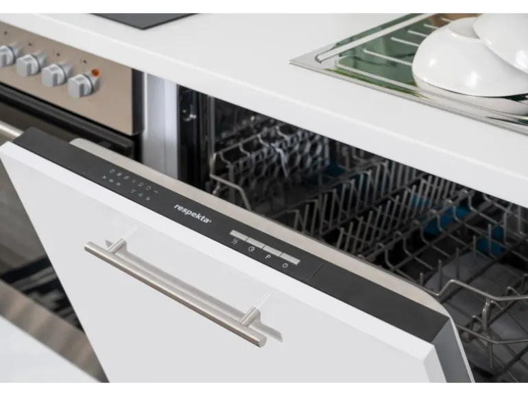 Respekta Premium Küchenzeile 310 cm Grau Hochglanz-Weiß