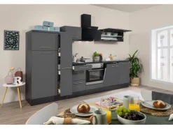 Respekta Premium Küchenzeile 310 cm Grau Hochglanz-Eiche Grau