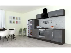 Respekta Premium Küchenzeile 310 cm Grau Hochglanz-Eiche Grau