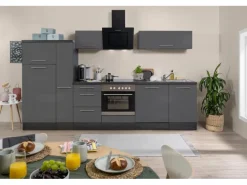 Respekta Premium Küchenzeile 310 cm Grau Hochglanz-Eiche Grau