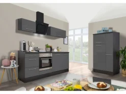 Respekta Premium Küchenzeile 310 cm Grau Hochglanz-Eiche Grau