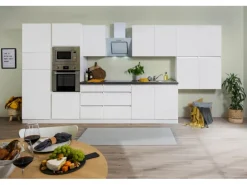 Respekta Premium Küchenzeile Grifflos 435 cm Weiß Matt-Weiß