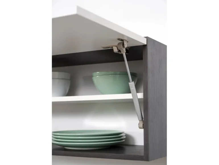 Respekta Premium Küchenzeile 300 cm Hochbau Weiß Hochglanz-Eiche Grau