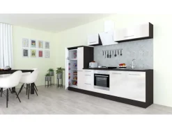 Respekta Premium Küchenzeile 300 cm Weiß Hochglanz-Eiche Grau