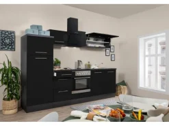 Respekta Premium Küchenzeile 270 cm Schwarz Hochglanz-Eiche Grau