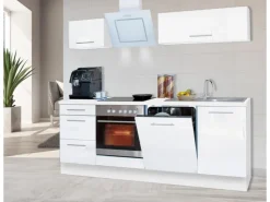 Respekta Premium Küchenzeile 220 cm Weiß Hochglanz