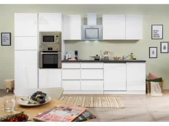 Respekta Premium Küchenzeile GLRP345HWWGKE 345 cm Weiß Hochglanz