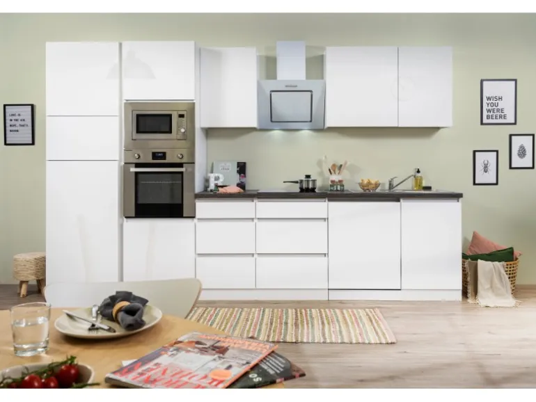 Respekta Premium Küchenzeile GLRP345HWWGKE 345 cm Weiß Hochglanz