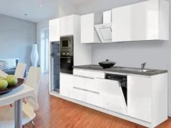 Respekta Premium Küchenzeile GLRP345HWWGKE 345 cm Weiß Hochglanz