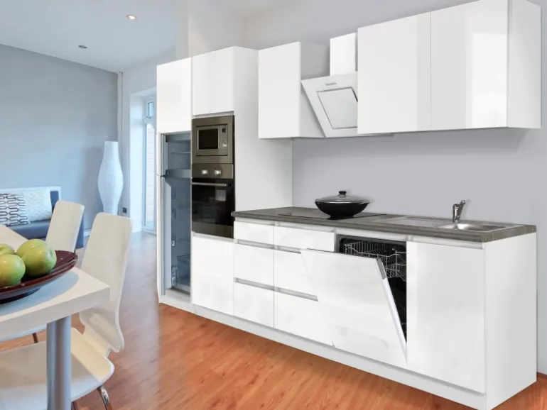 Respekta Premium Küchenzeile GLRP345HWWGKE 345 cm Weiß Hochglanz