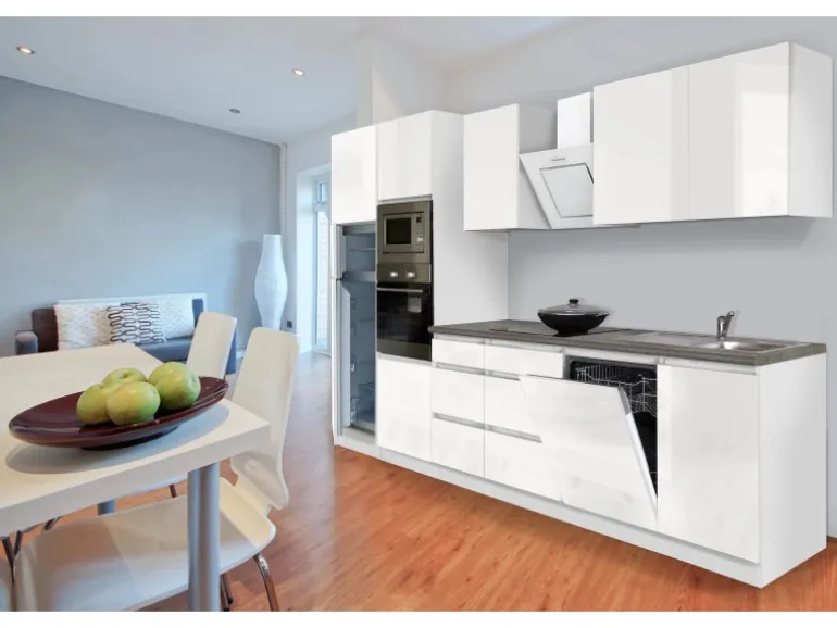 Respekta Premium Küchenzeile GLRP345HWWGKE 345 cm Weiß Hochglanz