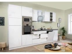Respekta Premium Küchenzeile GLRP345HWWGKE 345 cm Weiß Hochglanz