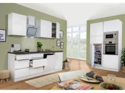 Respekta Premium Küchenzeile GLRP345HWWGKE 345 cm Weiß Hochglanz