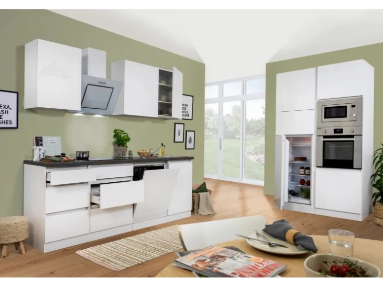 Respekta Premium Küchenzeile GLRP345HWWGKE 345 cm Weiß Hochglanz