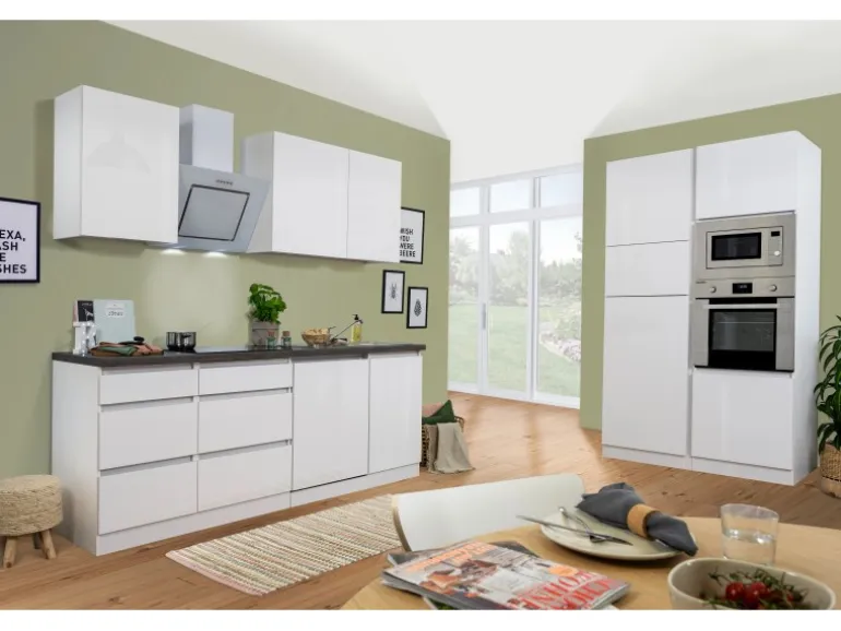 Respekta Premium Küchenzeile GLRP345HWWGKE 345 cm Weiß Hochglanz