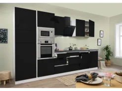 Respekta Premium Küchenzeile Grifflos 345 cm Schwarz Hochglanz-Weiß
