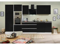 Respekta Premium Küchenzeile Grifflos 345 cm Schwarz Hochglanz-Weiß