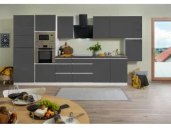 Respekta Premium Küchenzeile Grifflos 385 cm Grau Hochglanz-Weiß