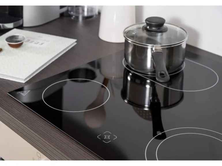 Respekta Premium Küchenzeile 300 cm Schwarz Hochglanz-Eiche Grau