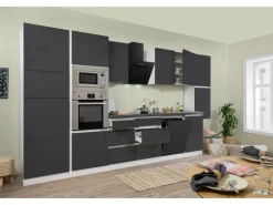 Respekta Premium Küchenzeile Grifflos 395 cm Grau Hochglanz-Weiß