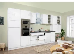 Respekta Premium Küchenzeile Grifflos 445 cm Weiß Hochglanz-Weiß