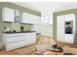 Respekta Premium Küchenzeile Grifflos 445 cm Weiß Hochglanz-Weiß