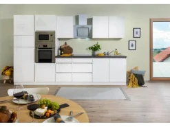 Respekta Premium Küchenzeile Grifflos 335 cm Weiß Hochglanz-Weiß