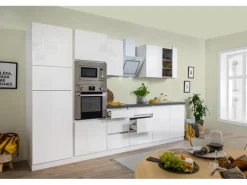 Respekta Premium Küchenzeile Grifflos 335 cm Weiß Hochglanz-Weiß