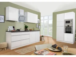 Respekta Premium Küchenzeile Grifflos 335 cm Weiß Hochglanz-Weiß