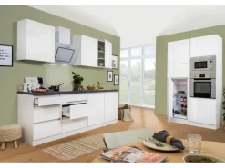 Respekta Premium Küchenzeile Grifflos 335 cm Weiß Hochglanz-Weiß