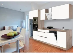 Respekta Premium Küchenzeile Grifflos 345 cm Weiß Matt-Eiche Sägerau