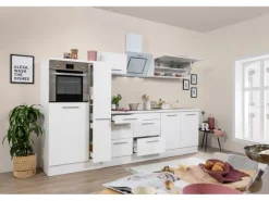 Respekta Premium Küchenzeile 300 cm Hochbau Weiß Hochglanz