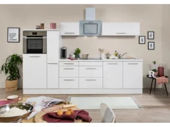 Respekta Premium Küchenzeile 300 cm Hochbau Weiß Hochglanz