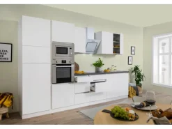 Respekta Premium Küchenzeile Grifflos 335 cm Weiß Matt-Weiß