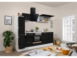 Respekta Premium Küchenzeile 240 cm Schwarz Hochglanz-Weiß