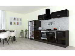 Respekta Premium Küchenzeile 310 cm Schwarz Hochglanz-Eiche Grau