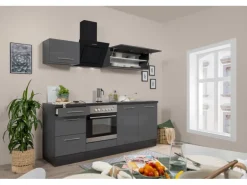 Respekta Premium Küchenzeile 210 cm Grau Hochglanz-Eiche Grau